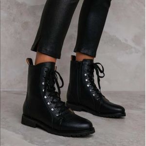 Bared Leather Combat Biker Boots (EU 38, US 8)